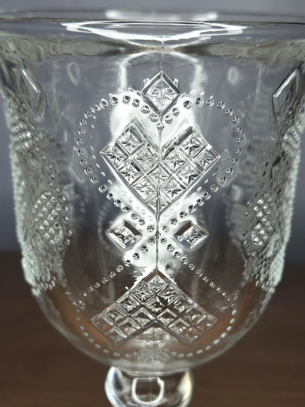 1978 Fostoria Avon Hearts And Diamonds Clear Pressed Glass Goblet Wine Glass